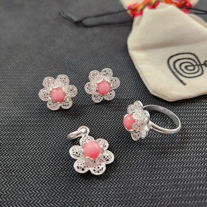 Peruvian 925 Sterling Silver Earrings, Pendant & Ring